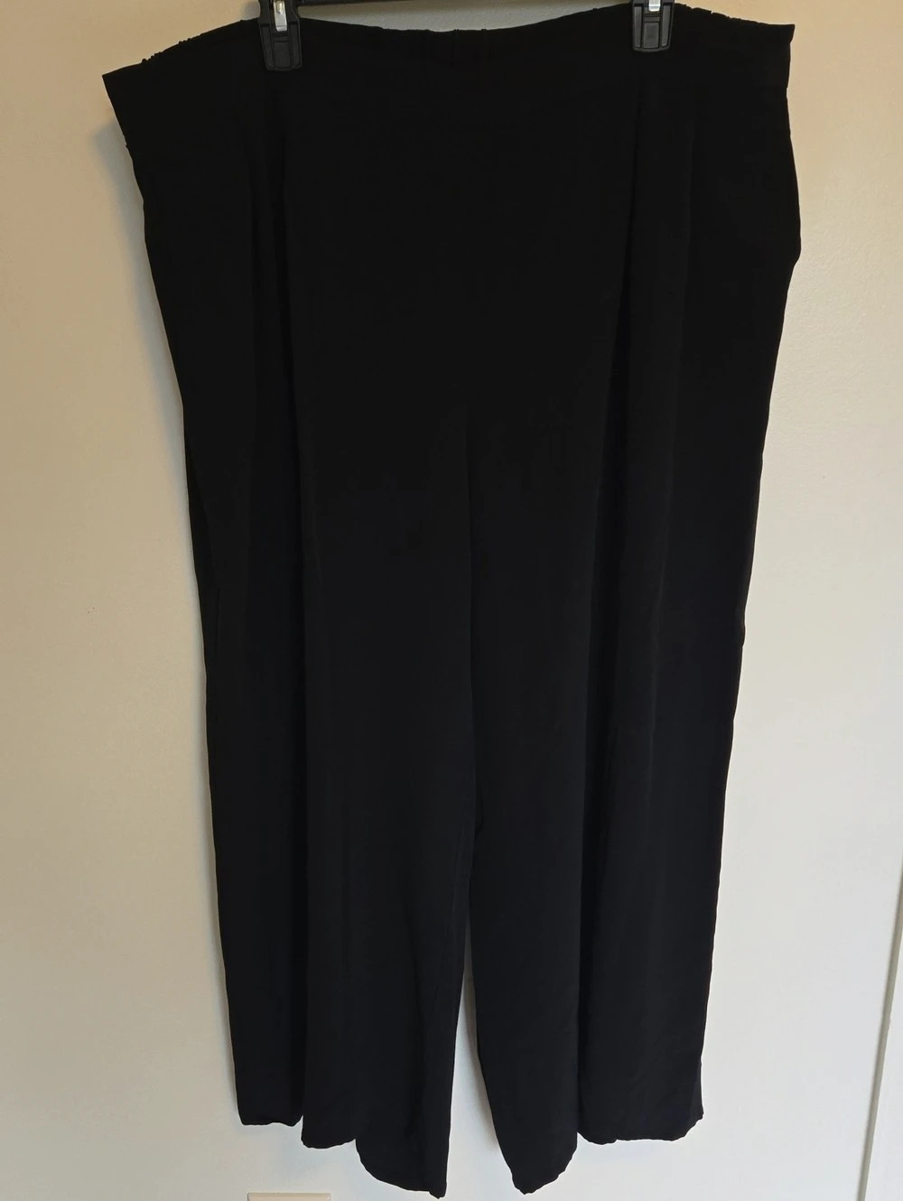 Eileen Fisher High Raise Wide Leg Pull On Pants Black XL Elastic Waist Neutral